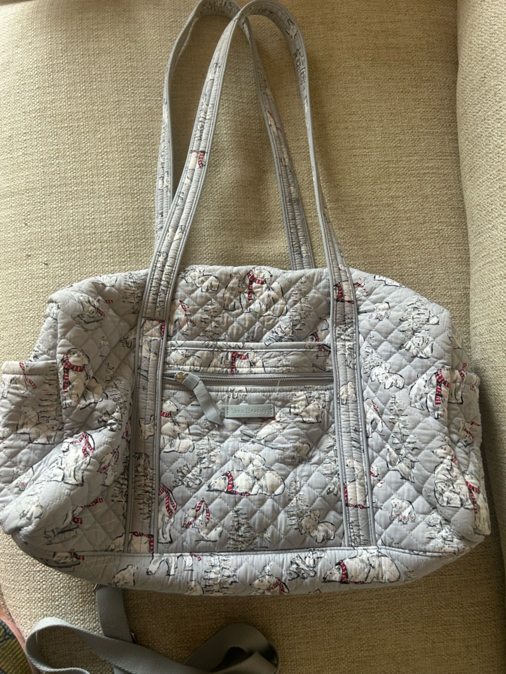 Vera Bradley Light Gray Quilted Tote with Red Accents